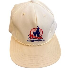Vintage New Era Walt Disney World 15 Years Snapback Hat White Rope Cap 1986